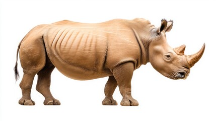 Obraz premium Endangered species rehabilitation conservation wildlife rescue. A realistic illustration of a rhinoceros, showcasing its distinctive features, including a large horn and robust body structure.