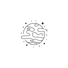 Minimalist Celestial Planet & Stars Line Art, Abstract Design
