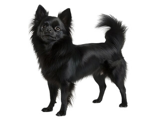 Obraz premium Black dog standing with alert posture and raised tail, isolated on transparent background