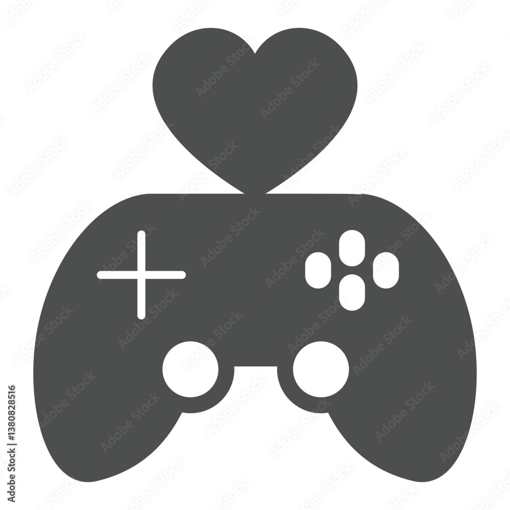 Poster joystick with heart shape solid icon, black friday concept. vector graphics. game console controller