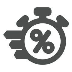 Stopwatch with percent solid icon, black friday concept. Vector graphics. Clock timer for discount time, shopping sign on white background, glyph style icon for mobile or web design.