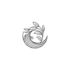 Minimalist Botanical Logo: Wave and Leaf Design on White
