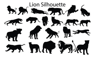 Silhouette set lion collection vector illustration