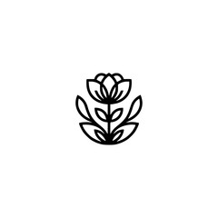 Minimalist Floral Logo: Black Line Art Flower on White