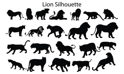 Lion silhouette vector set, stock illustration.