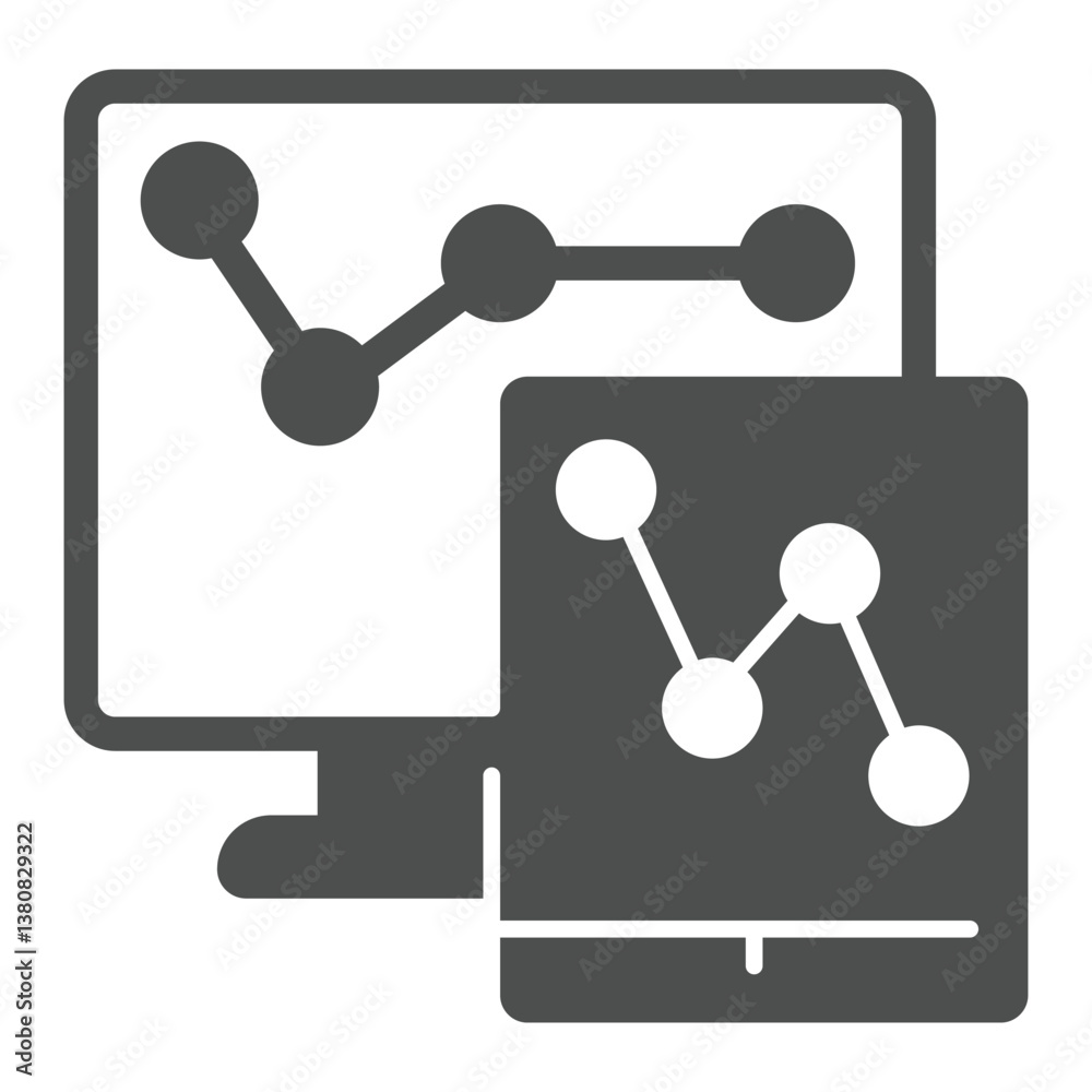 Poster monitor and tablet screen with chart solid icon, neural dataset concept. vector graphics. displays w
