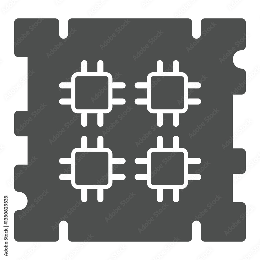 Poster processor chip with four threads solid icon, technology concept. vector graphics. microchip for data