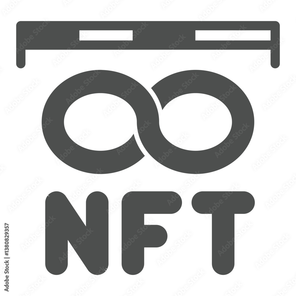 Poster ruler with nft token and infinity solid icon, neural assets concept. vector graphics. network data a