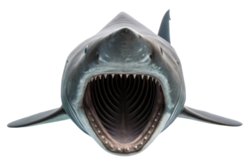 Vivid shark portrait showcasing open mouth with sharp teeth for marine life enthusiasts and educational use