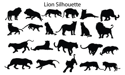 Lion set vector silhouettes
