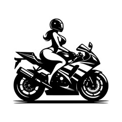 A vector illustration of a sexy female biker on a sport motorcycle.
