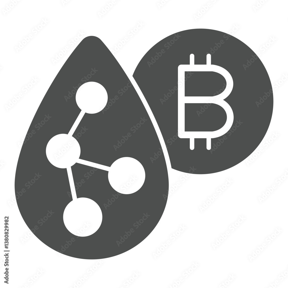Poster airdrop projects with bitcoin coin solid icon, neural network concept. vector graphics. token drop w