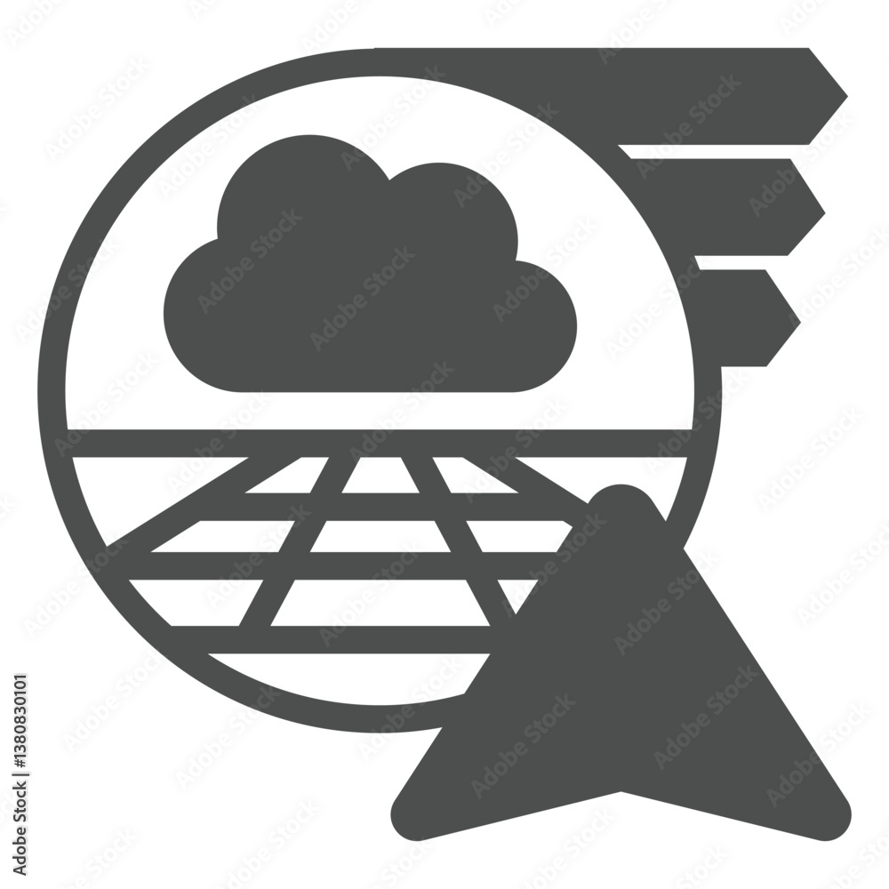 Poster cloud bubble with navigation cursor solid icon, neural network concept. vector graphics. remote visu
