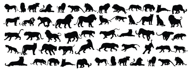 Fototapeta premium Lion silhouette vector set, stock illustration.