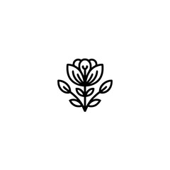 Minimalist Floral Emblem: Black Line Art Flower on White Background