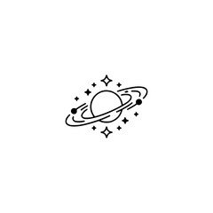 Minimalist Planet Icon with Stars: Monoline Design, White Space