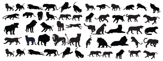 Naklejka premium Set of lion silhouette vector illustration on white background