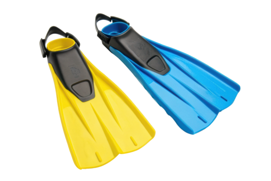 Colorful snorkeling fins ideal for underwater adventures and beach activities during summer vacations