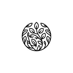 Minimalist Botanical Logo: Circle of Leaves on White