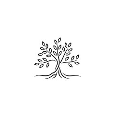 Minimalist Tree Logo: Simple Black Line Art on White Background
