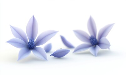 Fototapeta premium Two purple flowers with fallen petals on white