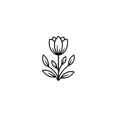 Minimalist Tulip Flower Line Art on White, Botanical Logo Design
