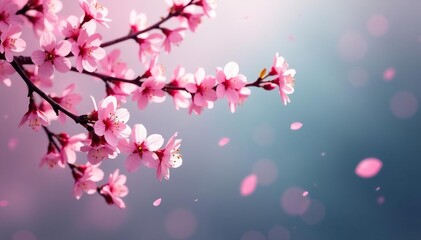 Fototapeta premium Delicate pink sakura blossoms, cascading branches , petal pattern, floral texture