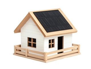 Sustainable home model with solar panels for eco-friendly design on a transparent background, cut out