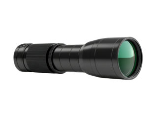 Compact telescope lens for outdoor adventures on a transparent background, cut out