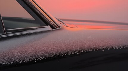 Obraz premium A freshly polished car hood glistening under a layer of morning frost.