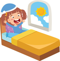 kid girl wake up in the morning