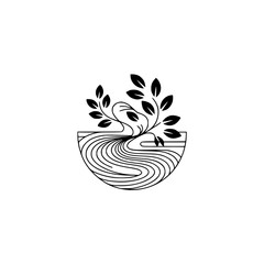 Fototapeta premium Minimalist Bonsai Design: Serene Plant, Black Lines on White