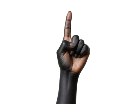 Importance of unity symbolized by raised black hand gesture on a transparent background, cut out - Powered by Adobe