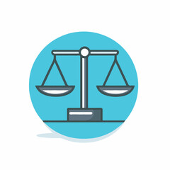 Balance icon displays weights on teal background symbolising justice