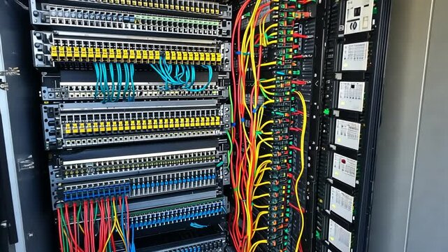Network Equipment in a Computer Server Rack With Organized Cables Generative AI