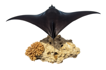 Manta ray swimming over coral reef in vibrant underwater ecosystem