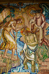 Mosaic of Baptism of Jesus by John the Baptist in the Jordan river.
