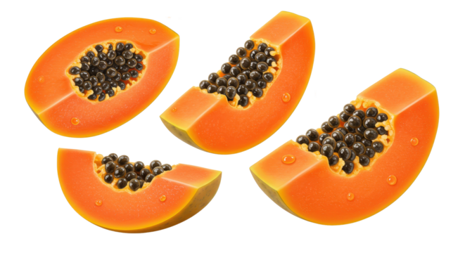 Papaya slices with varied angles png isolated on transparent background