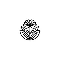 Minimalist Black Flower Logo Design on White Background