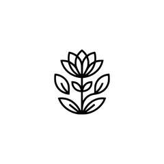 Minimalist Botanical Line Art: Lotus Flower on White Background