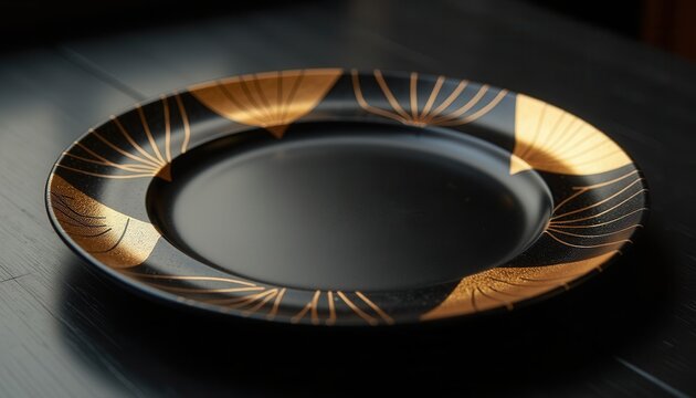 Smooth ceramic plate with elegant gold design  