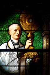 Stained glass of Saint Pierre Julien Eymard. Saint of the Roman Catholic Church.