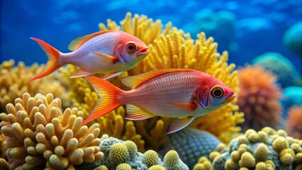 Fototapeta premium Colorful Tropical Fish Swimming Among Vibrant Coral Reef Scene