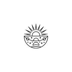 Obraz premium Celestial Line Art Logo: Sun, Moon, and Stars in Minimalist Design