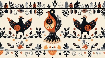 Obraz premium A cultural pattern unique featuring Scandinavian folk art motifs.