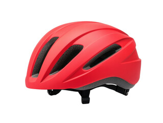 Bright red cycling helmet design for safety and comfort during rides on a transparent background, cut out