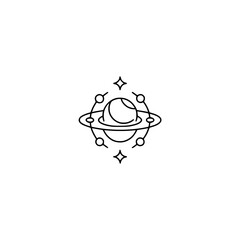 Minimalist Space Logo: Planet with Rings & Stars, Monoline Design
