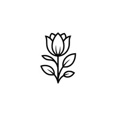 Minimalist Floral Line Art: Black Flower Icon on White