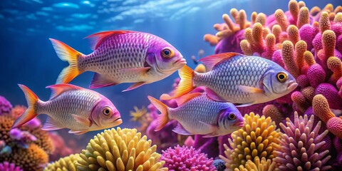 Colorful Tropical Fish Swimming Among Vibrant Coral Reef Landscape