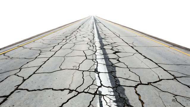 cracked roads on isolated white background, PNG